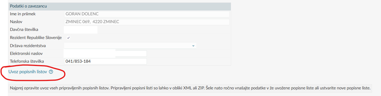 eDavki uvoz XML - dopolnitev vloge