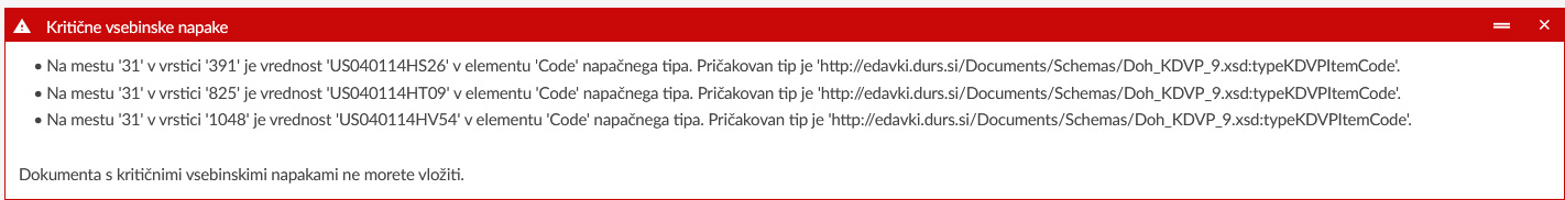 eDavki uvoz XML - popisni listi kritične napake