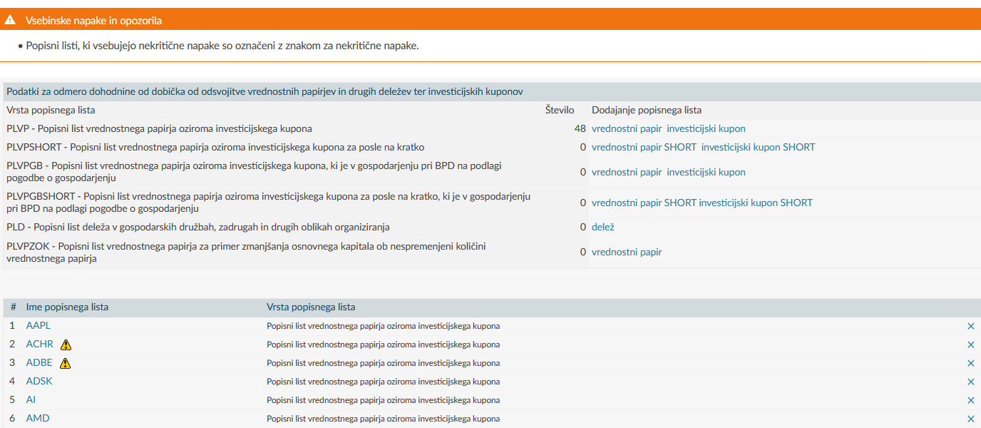 eDavki uvoz XML - popisni listi
