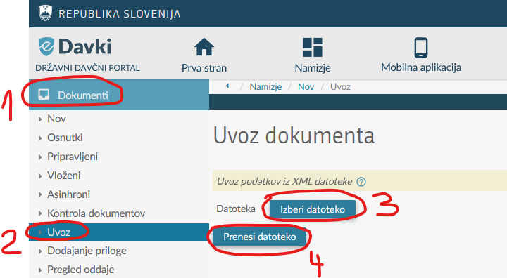eDavki uvoz XML - uvoz dokumenta