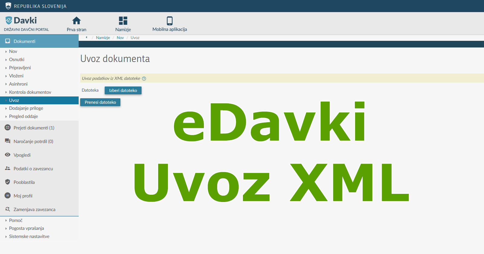 eDavki uvoz XML