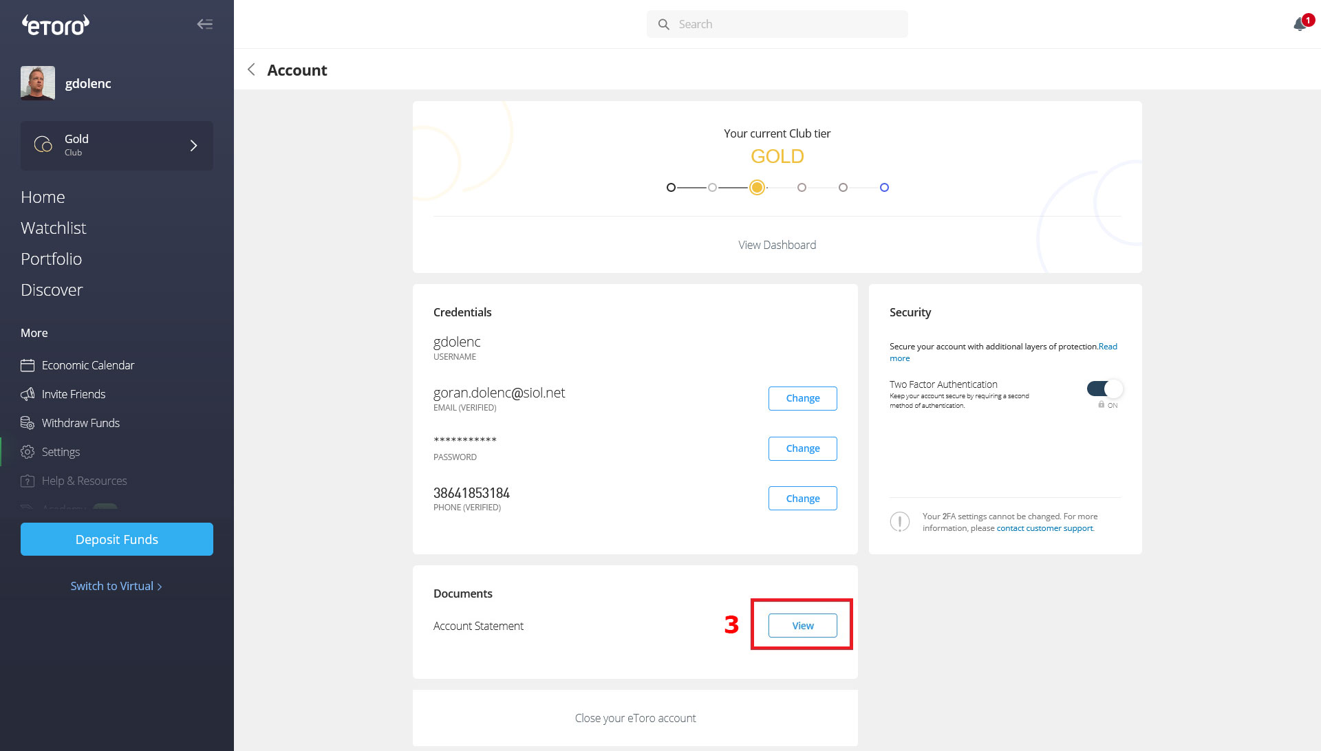eToro - izvoz zgodovine trgovanja